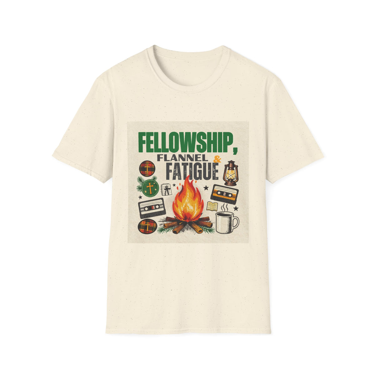 Fellowship Flannel & Fatigue T‑Shirt — Campfire Christian Retreat Tee