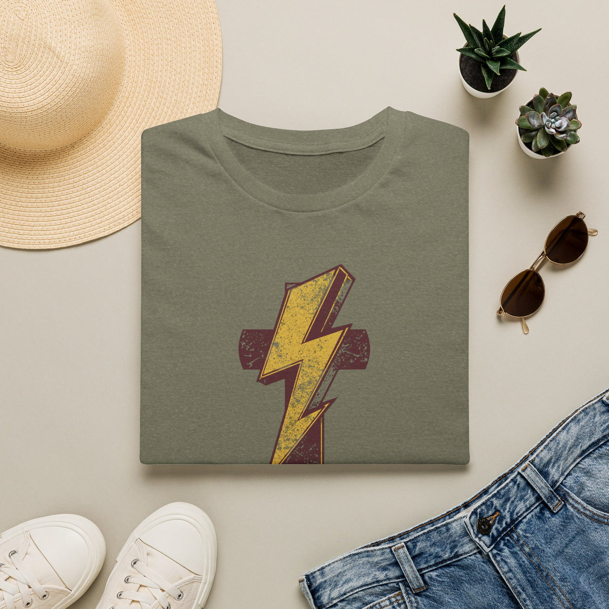 Vintage Lightning Bolt T-Shirt — Retro Distressed Yellow Bolt Tee
