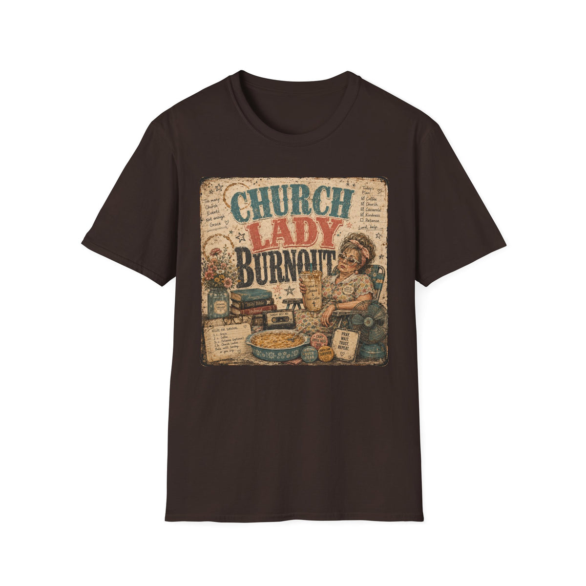 Church Lady Burnout T-Shirt — Vintage Funny Christian Humor Tee for Busy Church Volunteers