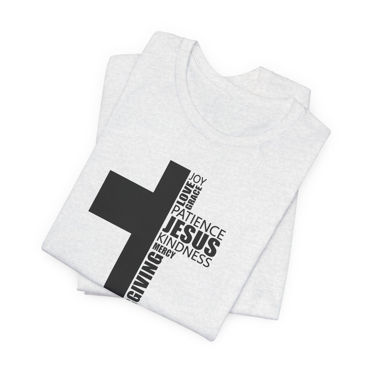 Christian Cross T-Shirt – 'Jesus, Forgiving, Love, Kindness' Word Cloud Tee
