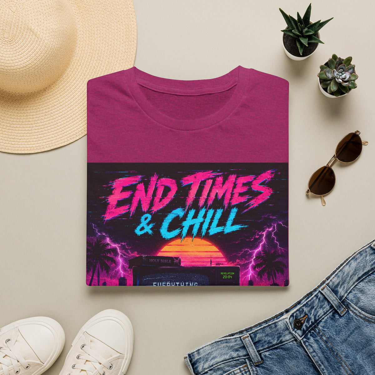 Retro 'End Times & Chill' T-Shirt — Vaporwave Sunset Tee