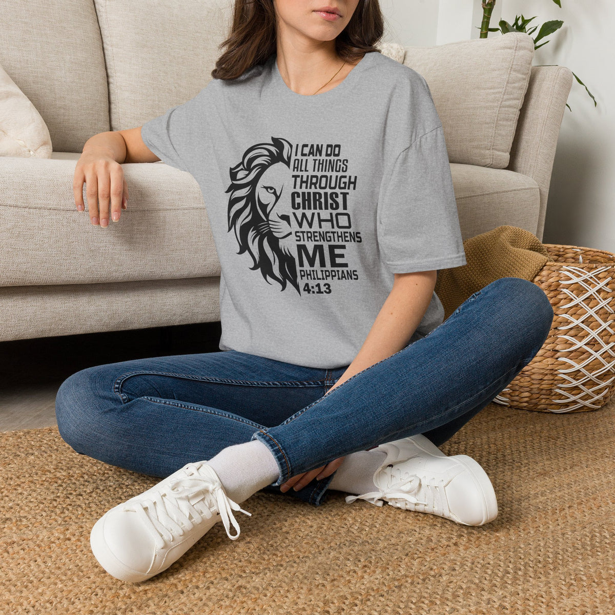 Philippians 4:13 Lion T-Shirt – "I Can Do All Things Through Christ" Christian Tee