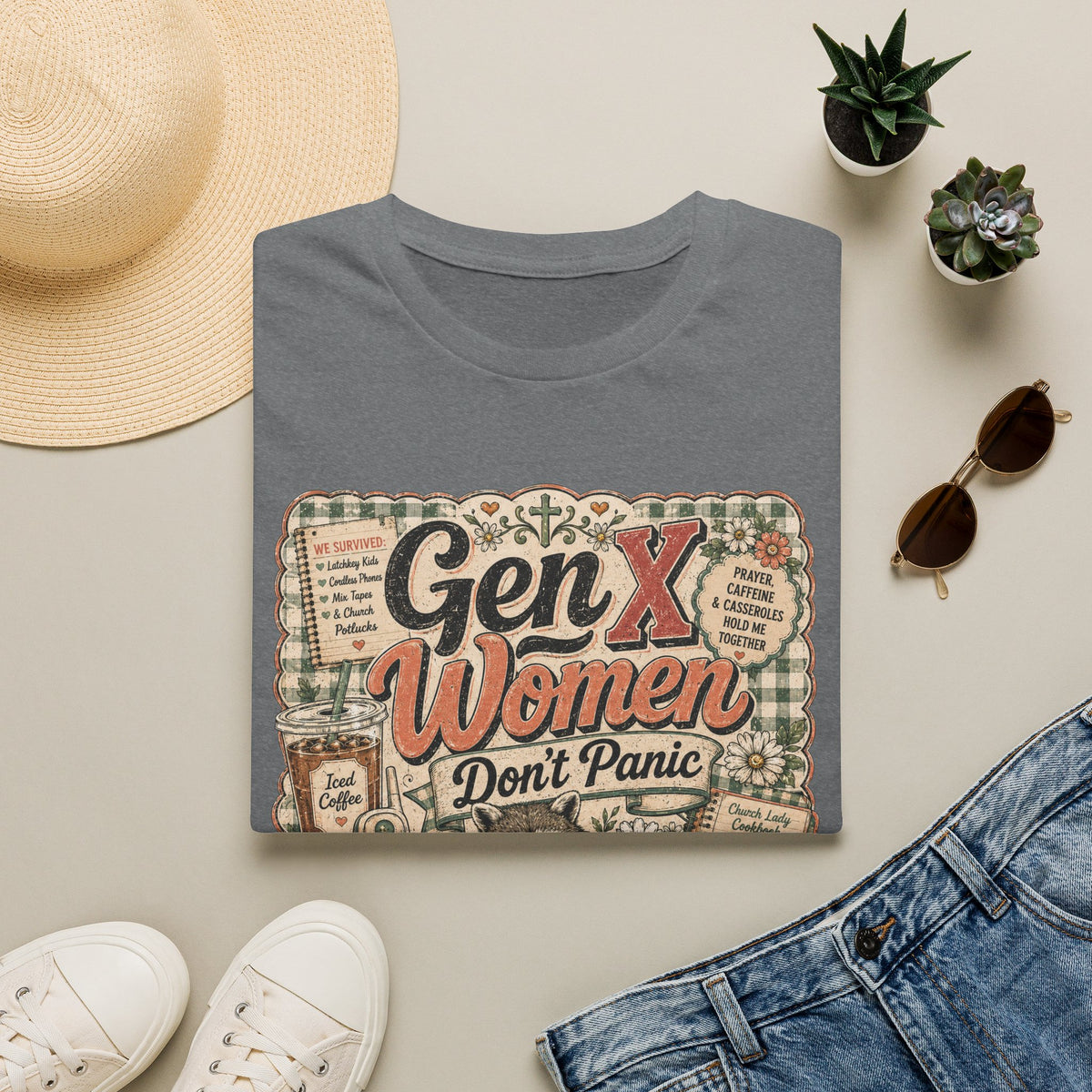 Gen X Women Don't Panic T-Shirt — Retro Raccoon Vintage Graphic Tee