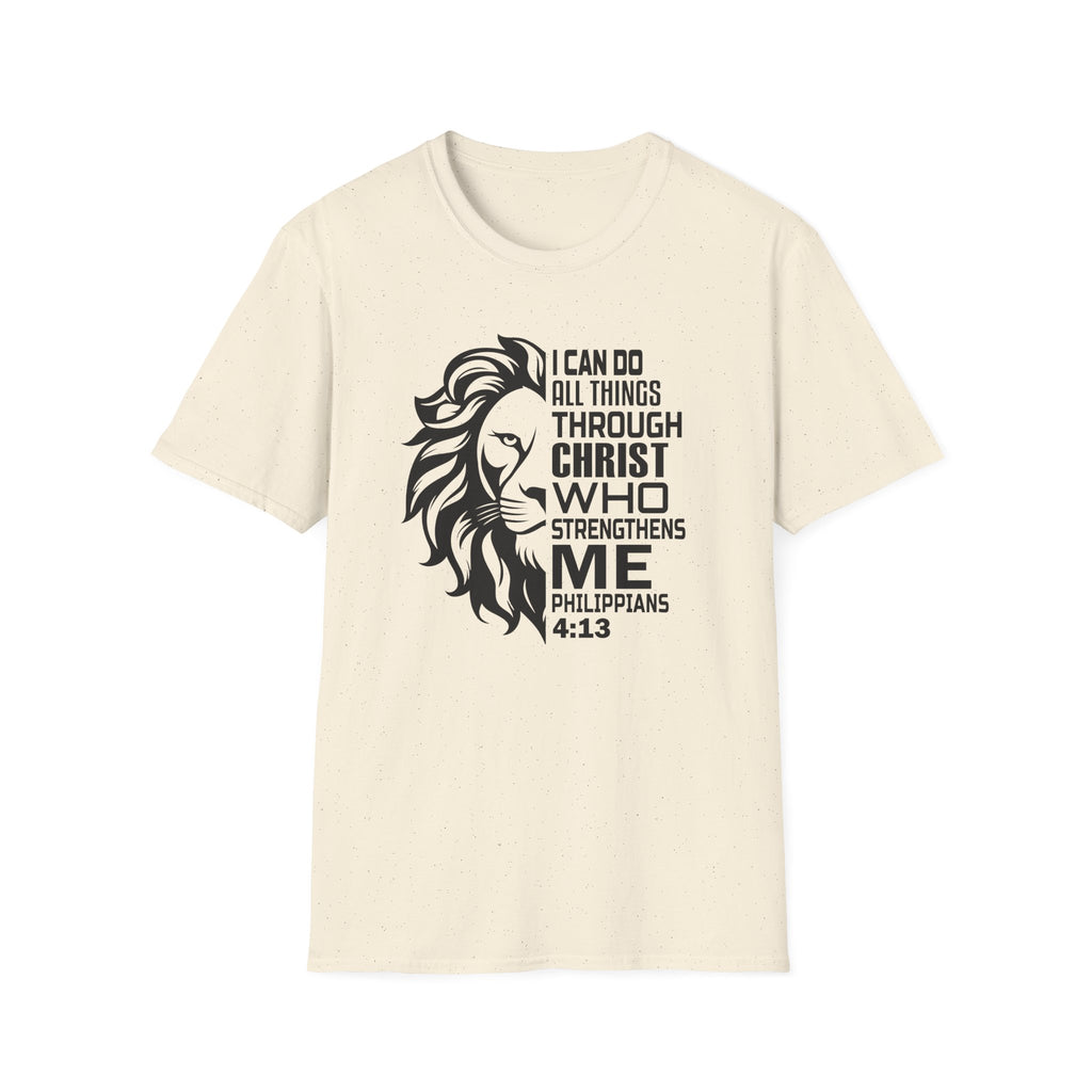 Philippians 4:13 Lion T-Shirt – "I Can Do All Things Through Christ" Christian Tee