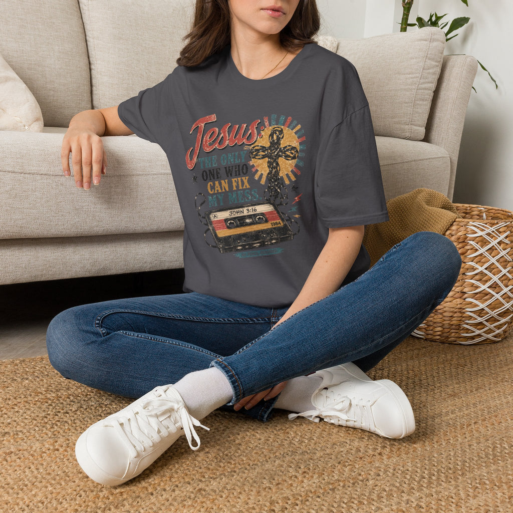 Jesus Can Fix My Mess T-Shirt — Retro Cassette Christian Tee