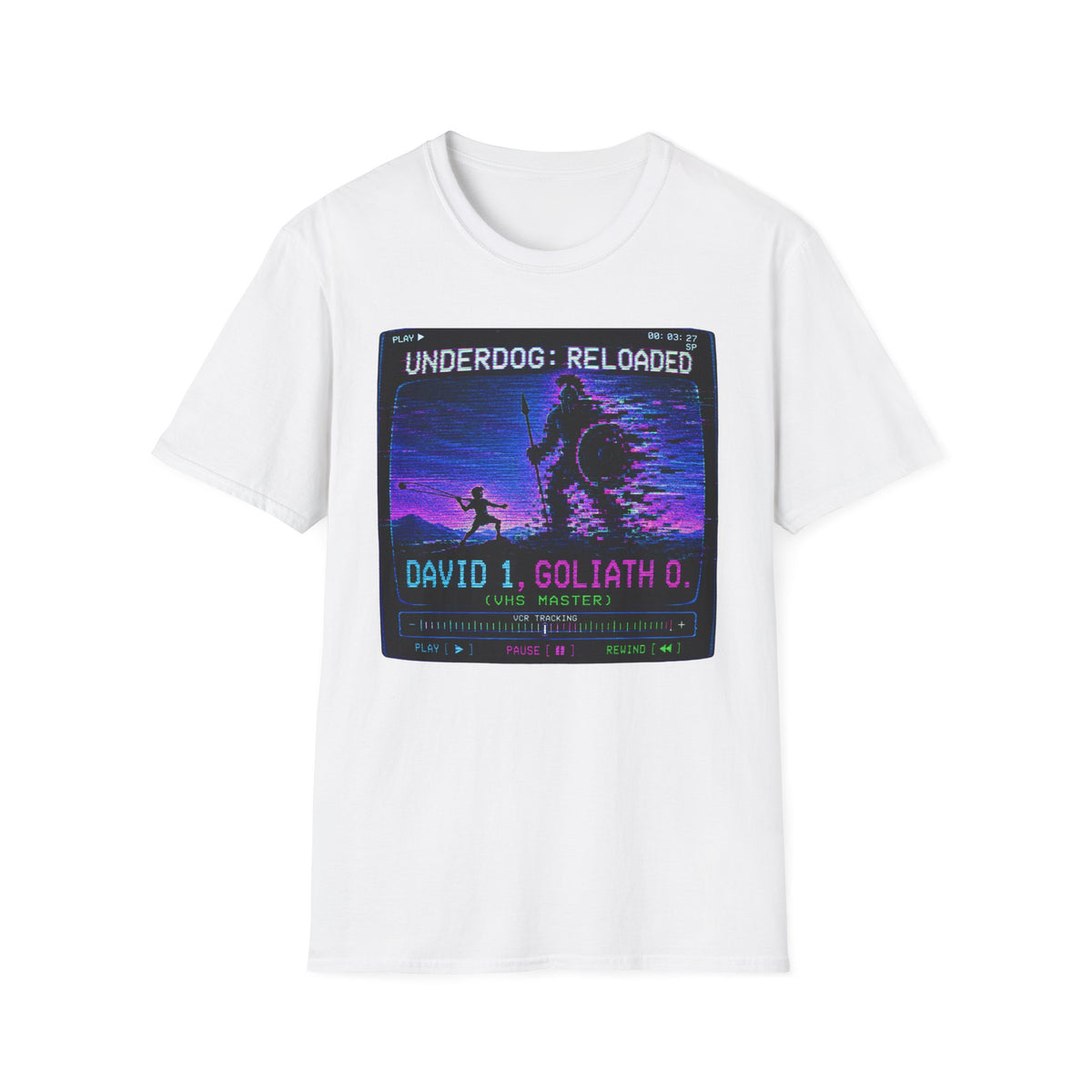 David vs Goliath Retro T-Shirt — "Underdog: Reloaded" Neon Graphic Tee