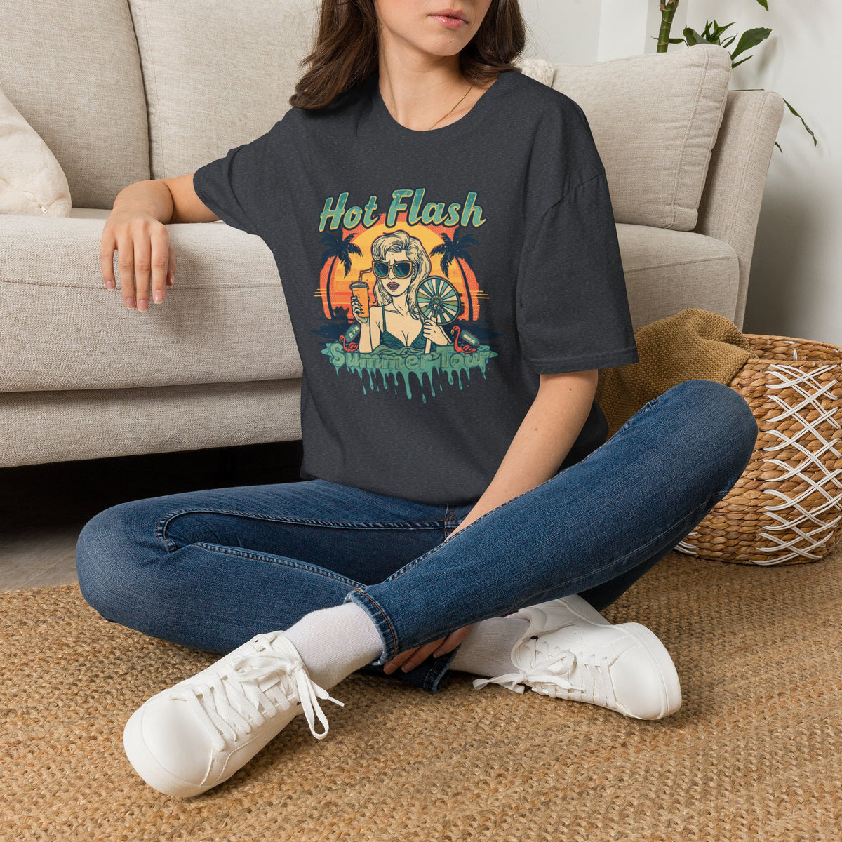 Hot Flash Summer Tour Retro Beach T-Shirt — Funny Menopause Graphic Tee