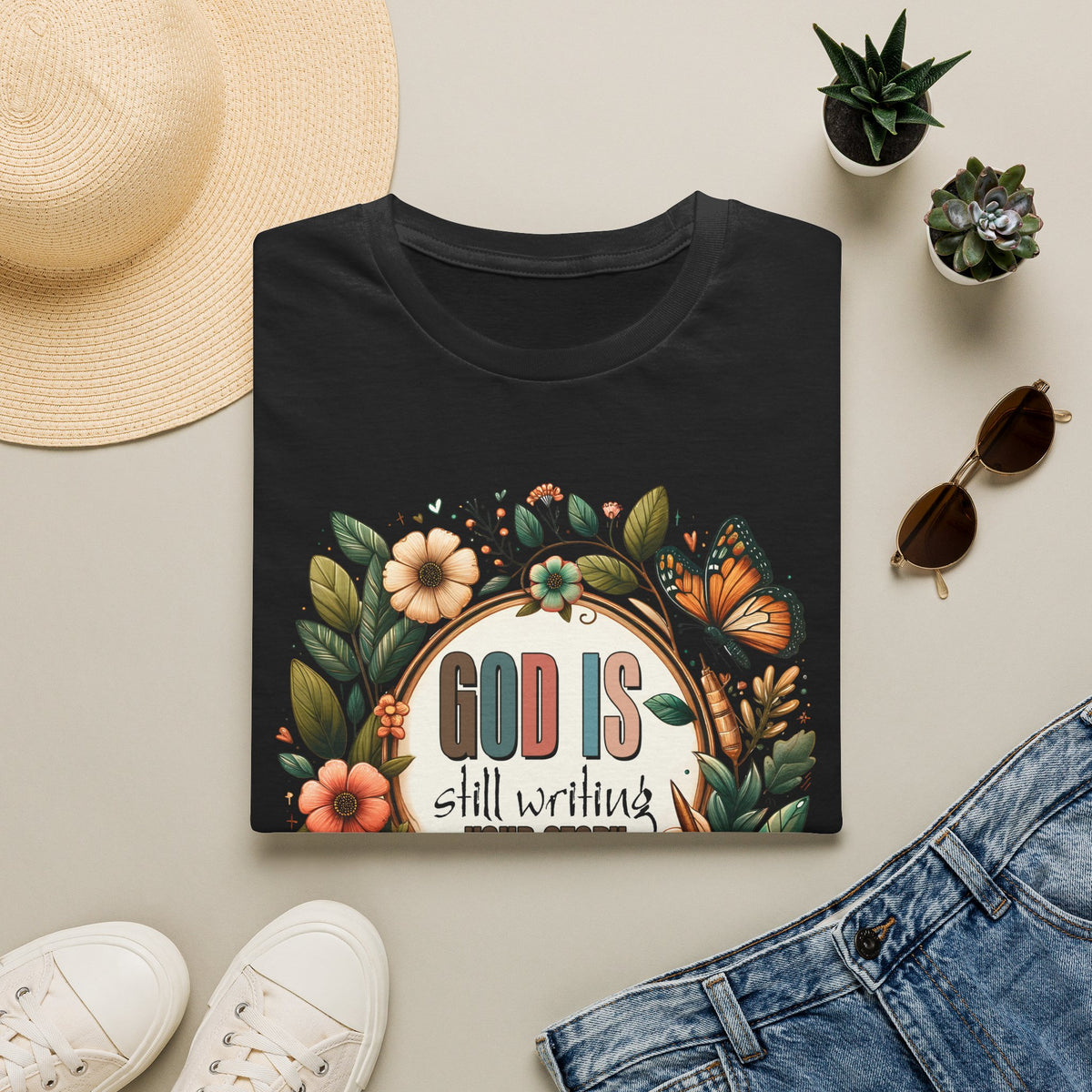 Inspirational T-Shirt — "God Is Still Writing Your Story" Floral Faith Tee