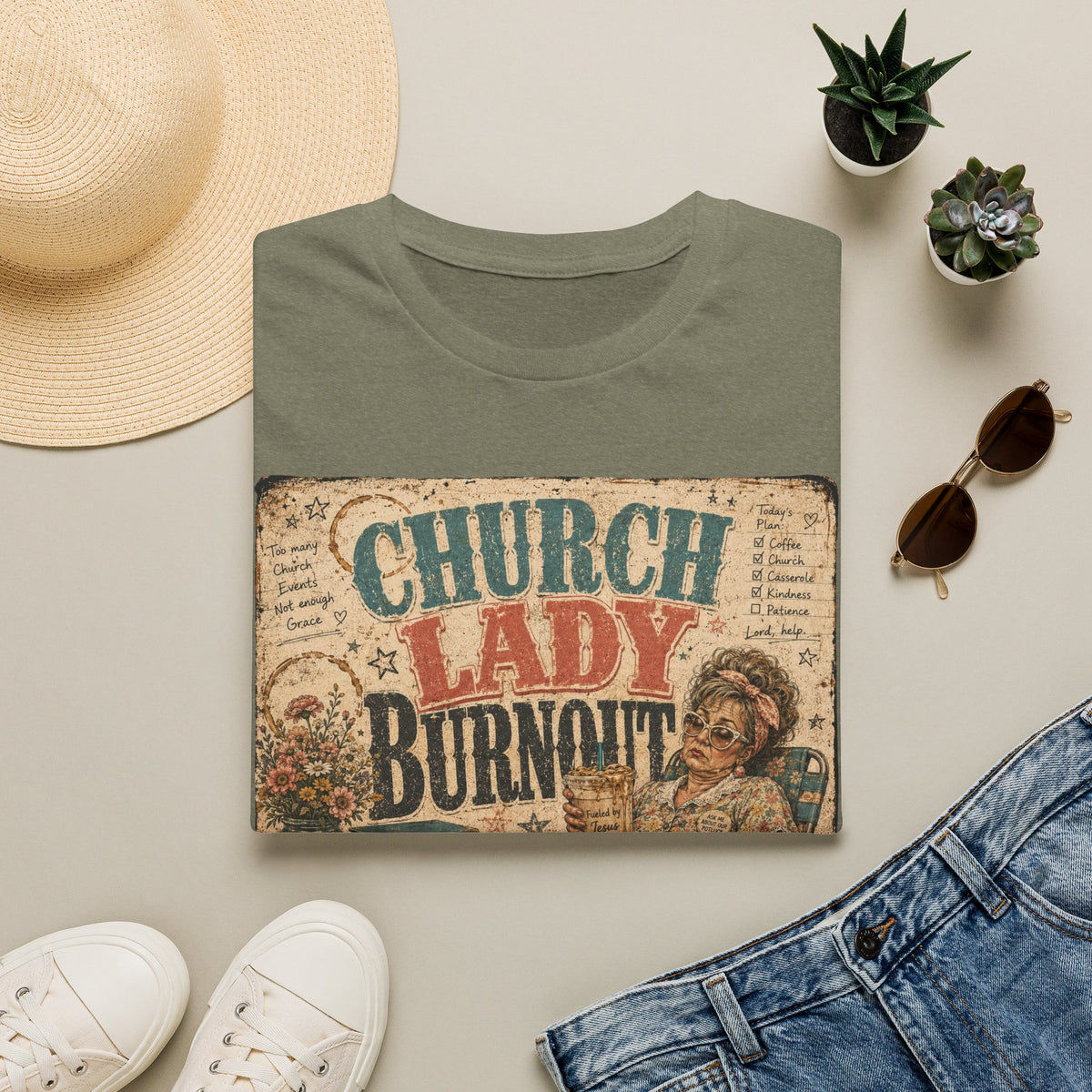 Church Lady Burnout T-Shirt — Vintage Funny Christian Humor Tee for Busy Church Volunteers