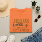Christian Coffee T-Shirt - "Jesus Loves Me But I Still Need Coffee" Faith Tee