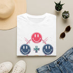 Faith Smiley Cross T-Shirt — Colorful Retro Smile Faces Graphic Tee