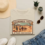 Wilderness Tour T‑Shirt — "40 Years, Zero Reviews" Vintage Desert Adventure Tee