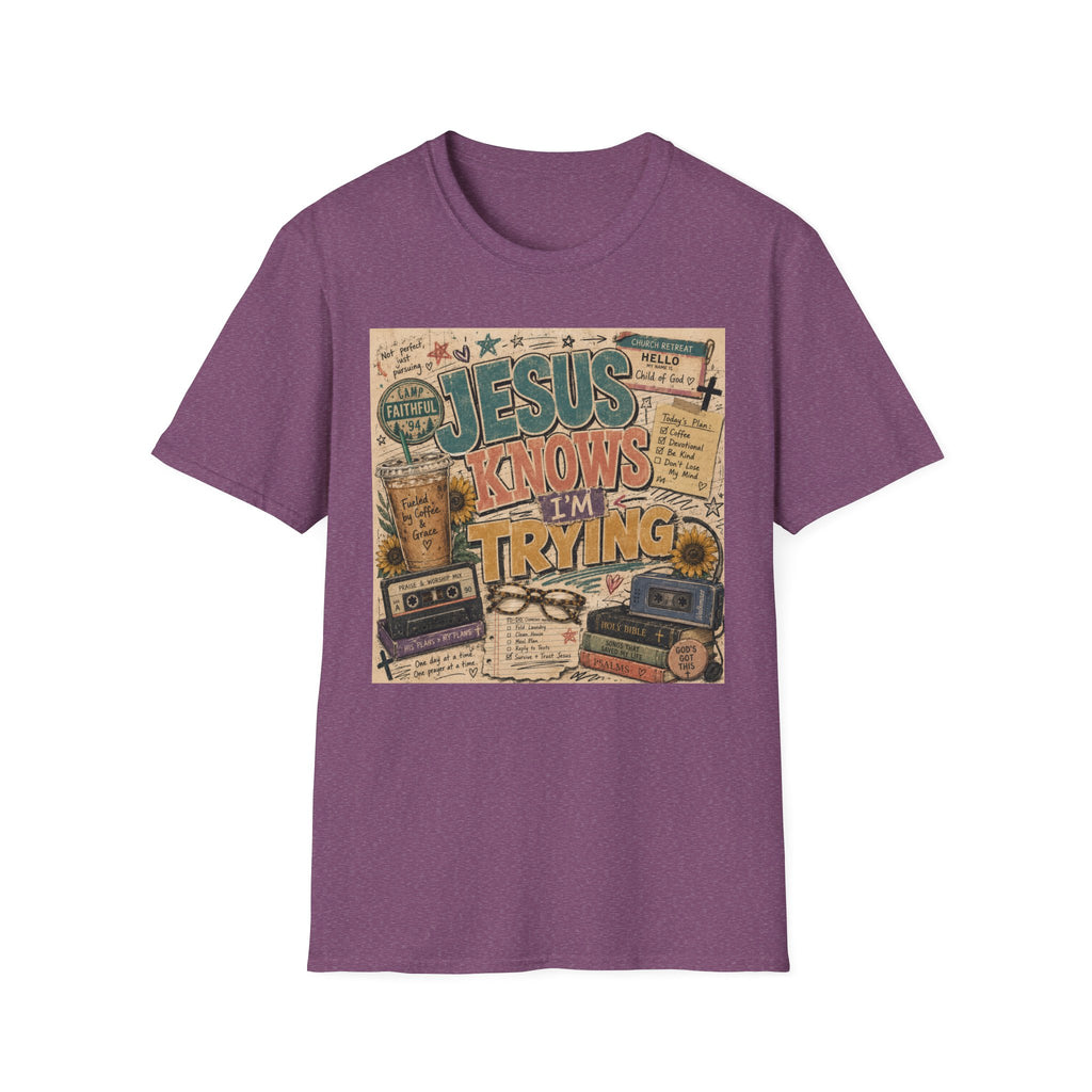 Jesus Knows I’m Trying T-Shirt — Christian Faith Graphic Tee