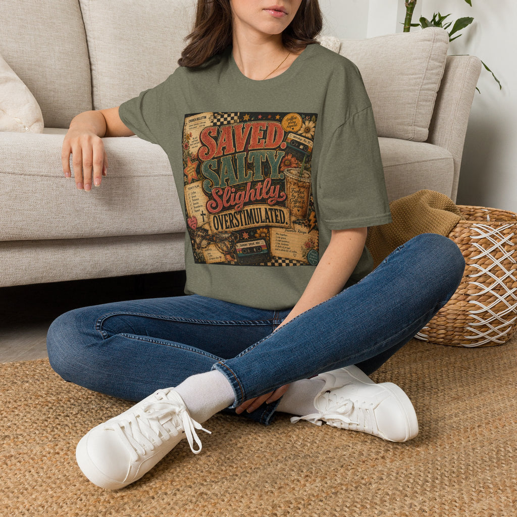 Saved Salty Slightly Overstimulated T-Shirt — Vintage Coastal Christian Graphic Tee