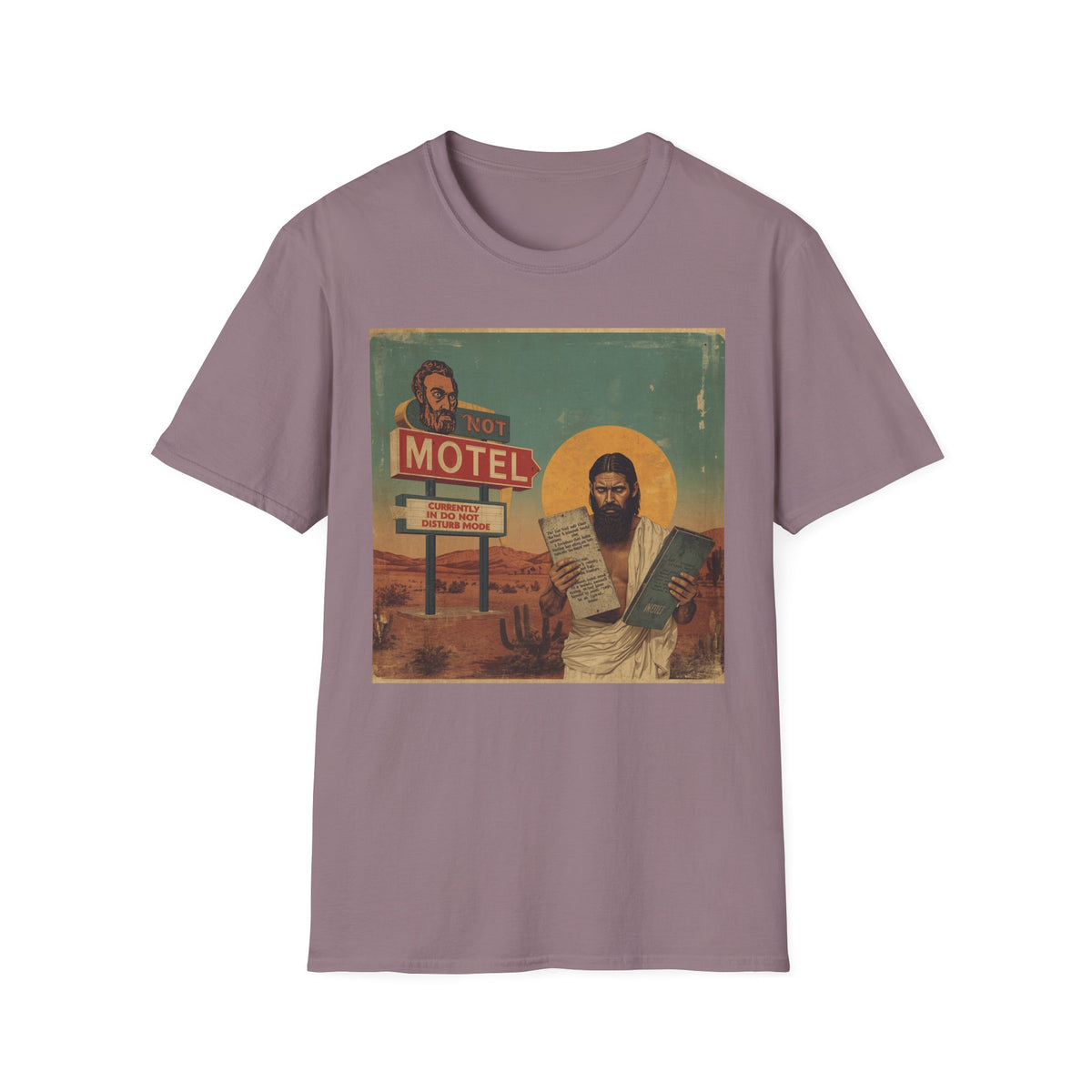 Desert Motel Graphic T‑Shirt — Vintage Roadside Jesus Art Tee