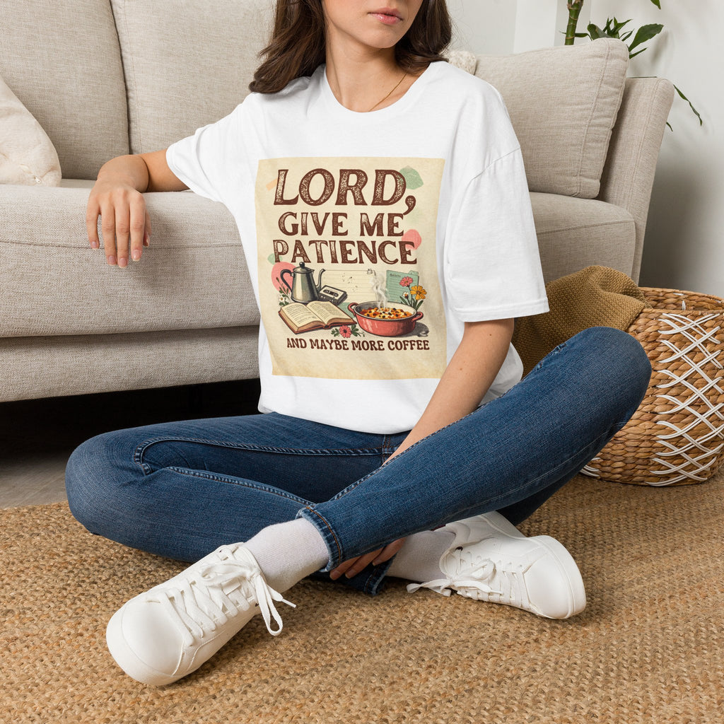 T-Shirt — “Lord, Give Me Patience (And Maybe More Coffee)” Vintage Coffee Tee