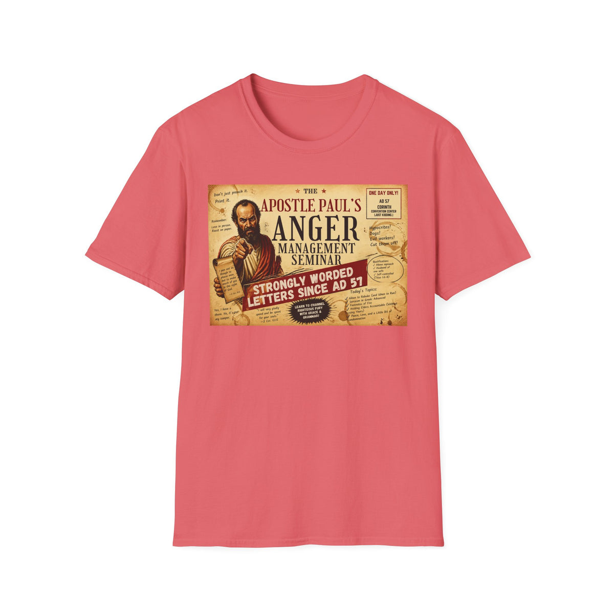 T-Shirt — "Apostle Paul's Anger Management Seminar" Vintage Christian Humor Tee