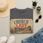 Church Lady Burnout T-Shirt — Vintage Funny Christian Humor Tee for Busy Church Volunteers