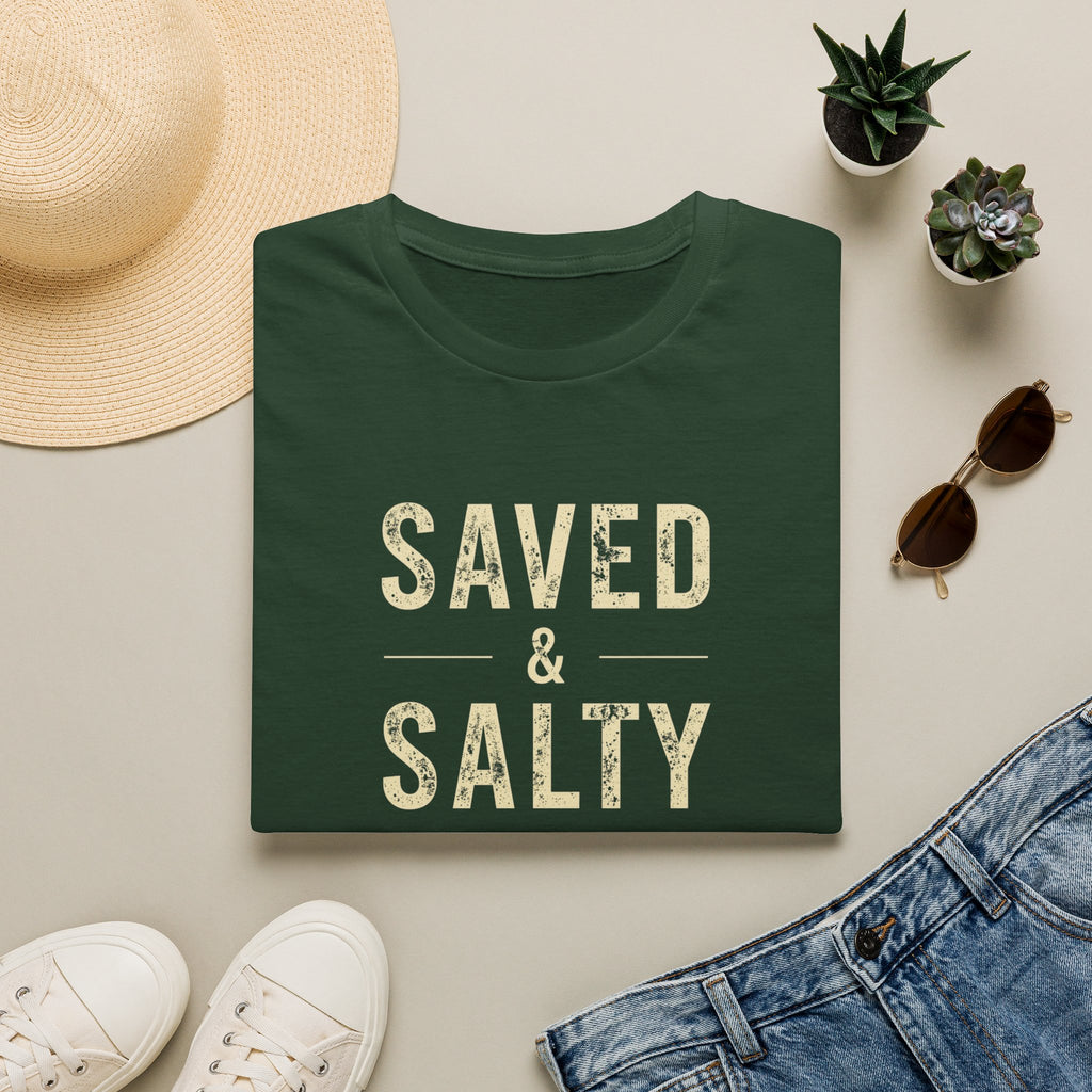 Saved & Salty T‑Shirt — Christian Beachy Faith Graphic Tee