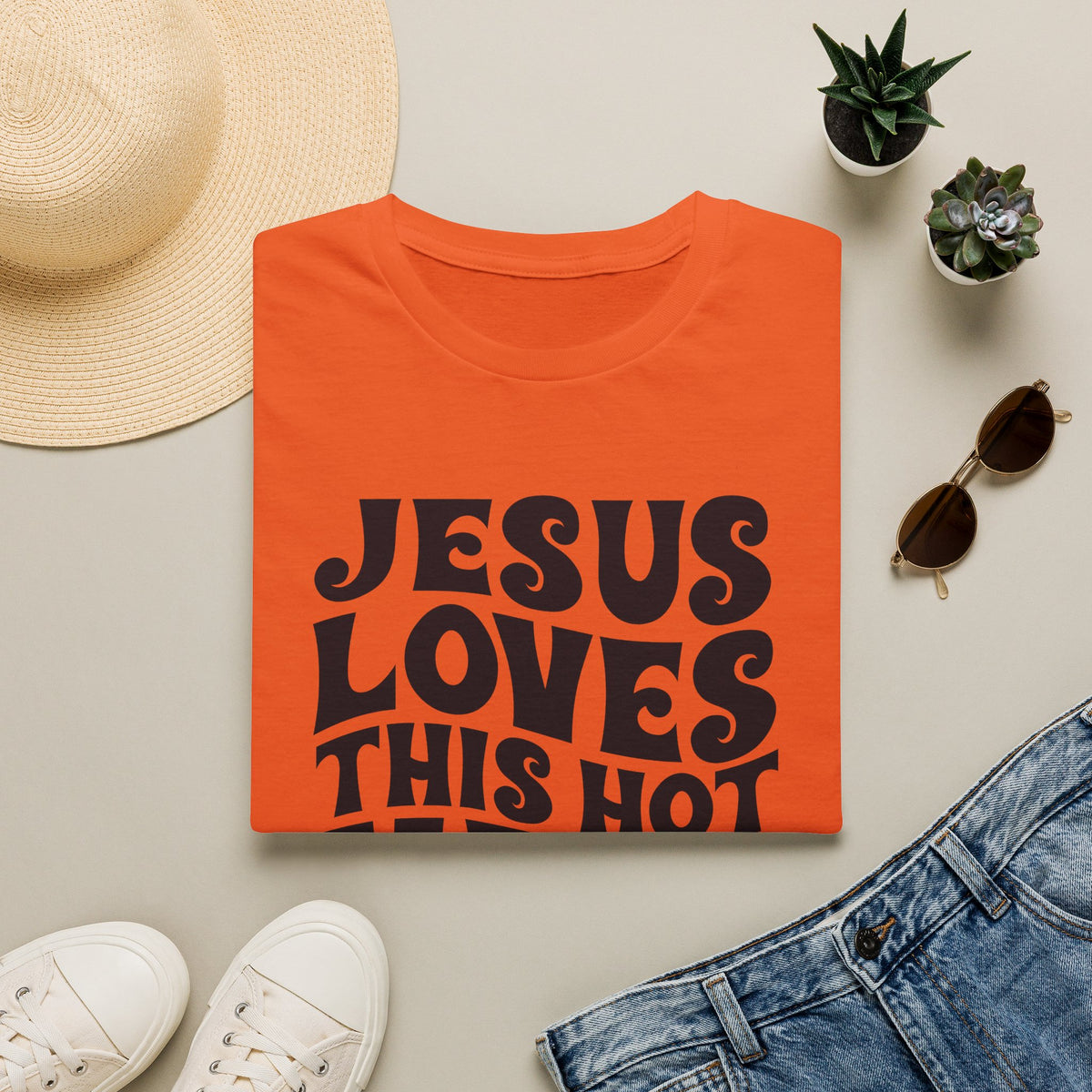 Christian Graphic T‑Shirt — "Jesus Loves This Hot Mess"