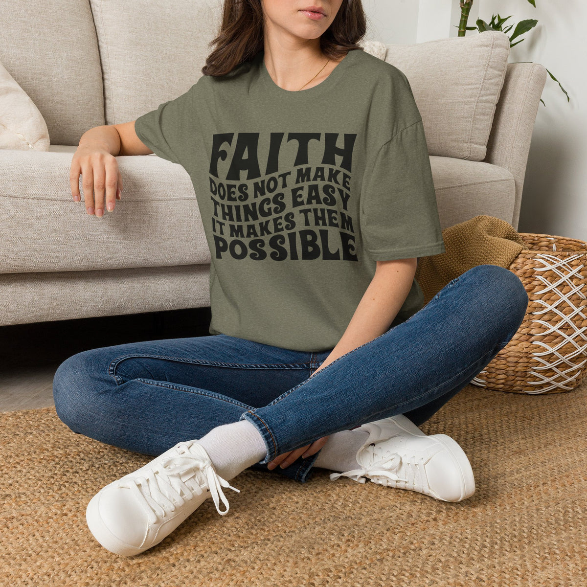 Faith Quote T-Shirt — “Faith does not make things easy, it makes them possible” Inspirational Christian Tee