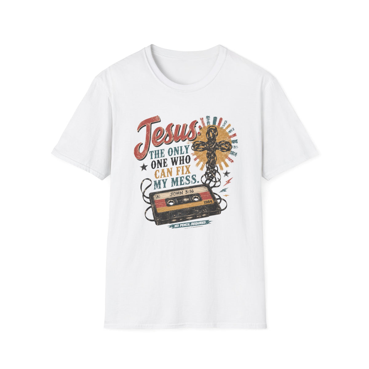 Jesus Is The Only One Who Can Fix My Mess T-Shirt — Christian Vintage Cassette Graphic Tee
