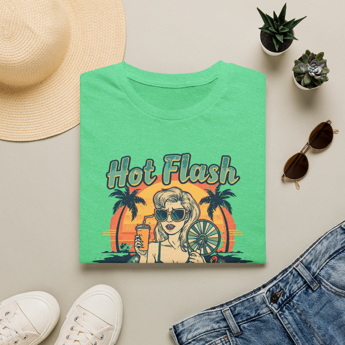 Hot Flash Summer Tour Retro Beach T-Shirt — Funny Menopause Graphic Tee