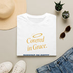 Covered in Grace T-Shirt — 'Running on Coffee, Slightly Unhinged but Saved' Christian Tee