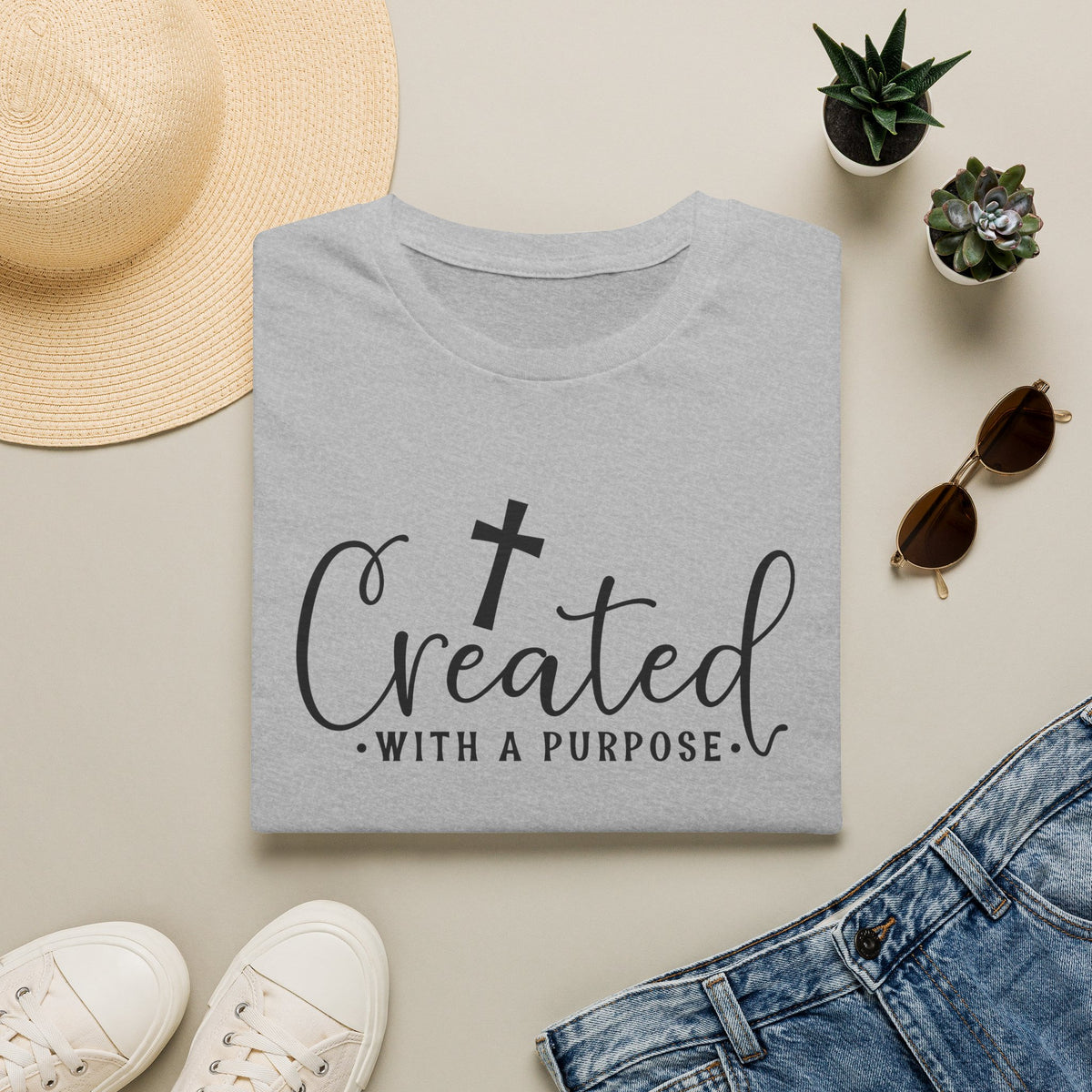 Created With a Purpose Christian T-Shirt — Faith Cross Inspirational Tee
