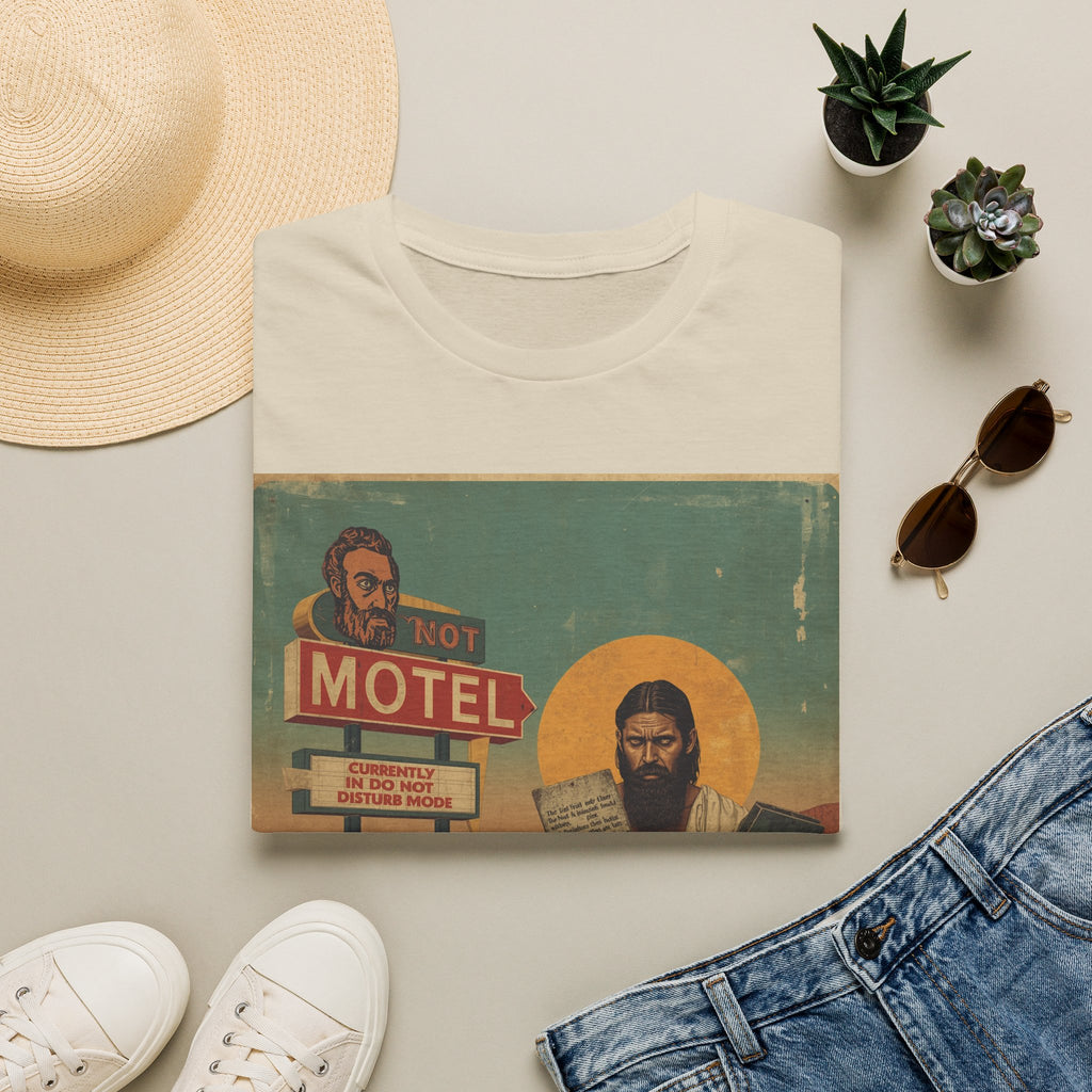 Desert Motel Graphic T‑Shirt — Vintage Roadside Jesus Art Tee