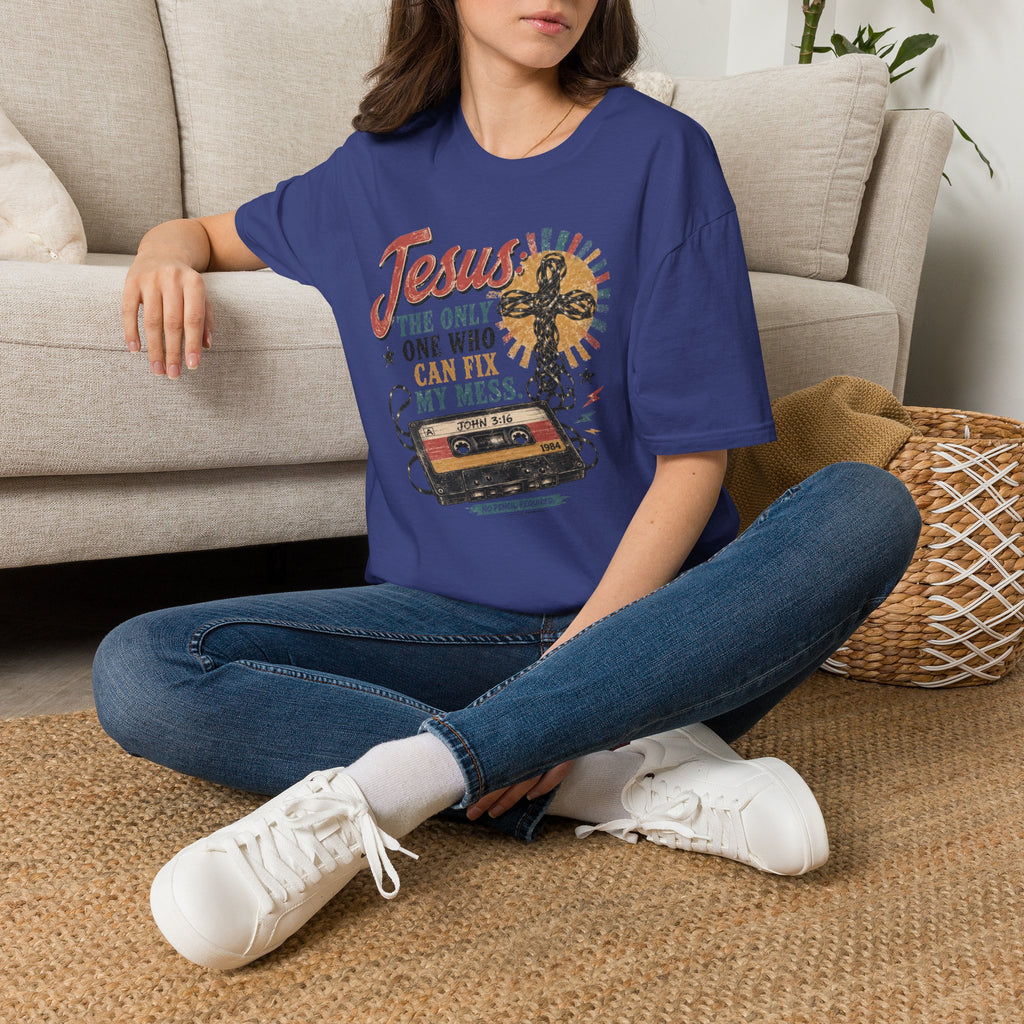 Jesus Can Fix My Mess T-Shirt — Retro Cassette Christian Tee