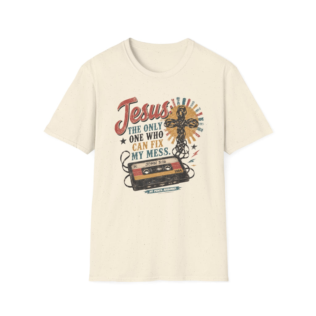 Jesus Can Fix My Mess T-Shirt — Retro Cassette Christian Tee