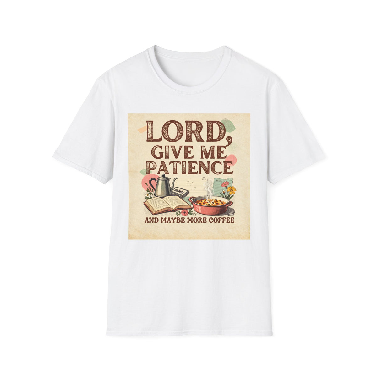 T-Shirt — “Lord, Give Me Patience (And Maybe More Coffee)” Vintage Coffee Tee