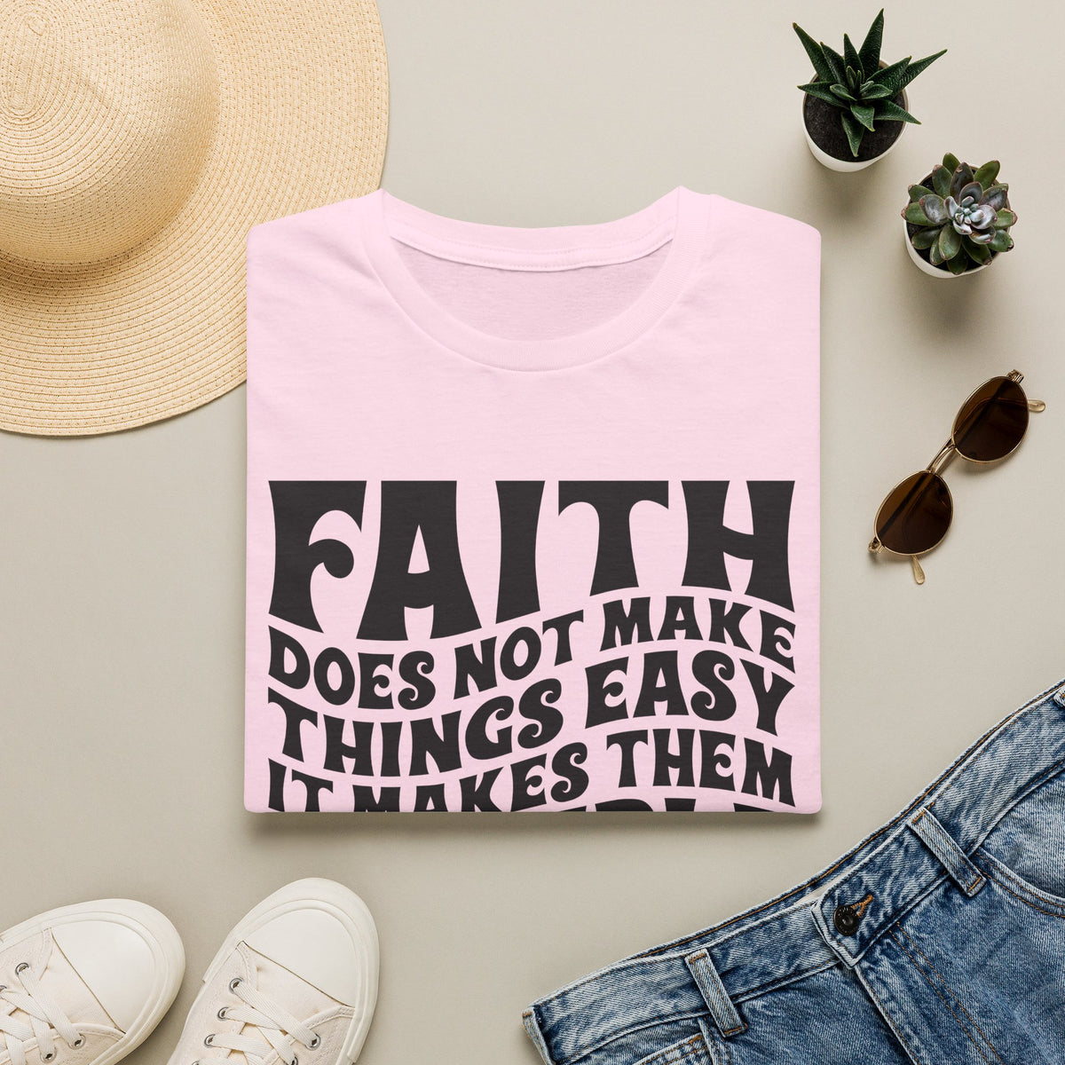 Faith Quote T-Shirt — “Faith does not make things easy, it makes them possible” Inspirational Christian Tee