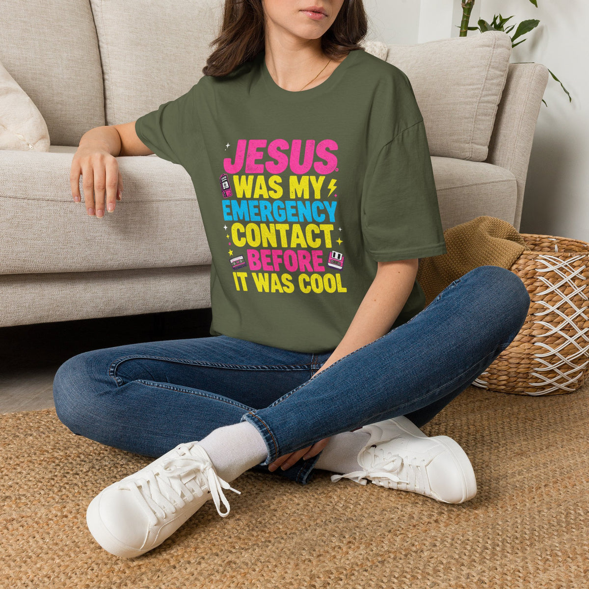 "Jesus Was My Emergency Contact Before It Was Cool" Christian Graphic Tee