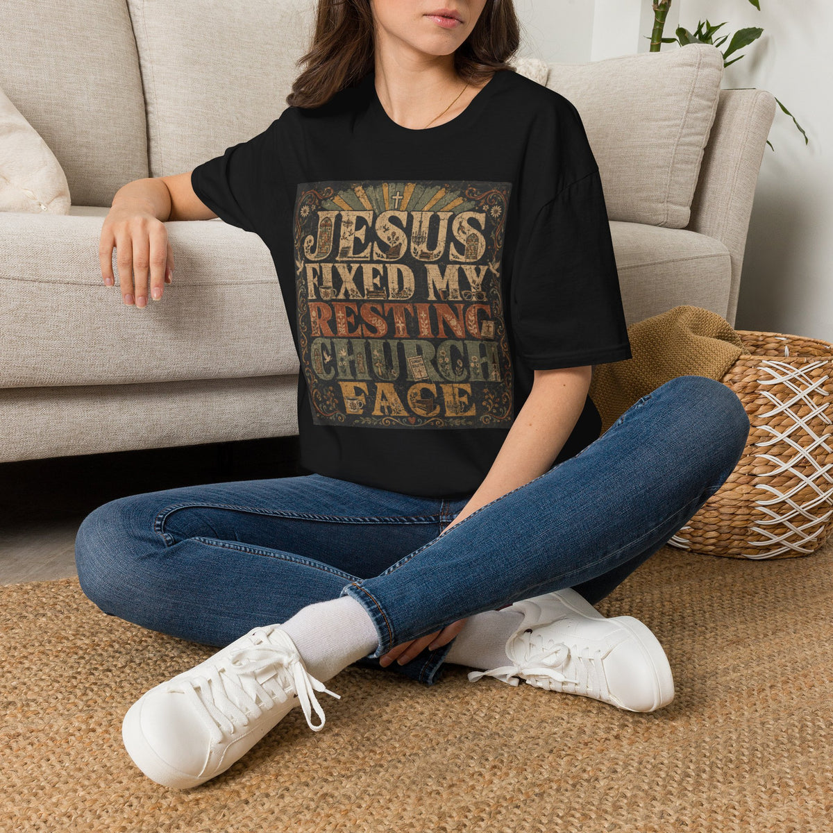 Christian Graphic T-Shirt — "Jesus Fixed My Resting Church Face" Vintage Faith Tee