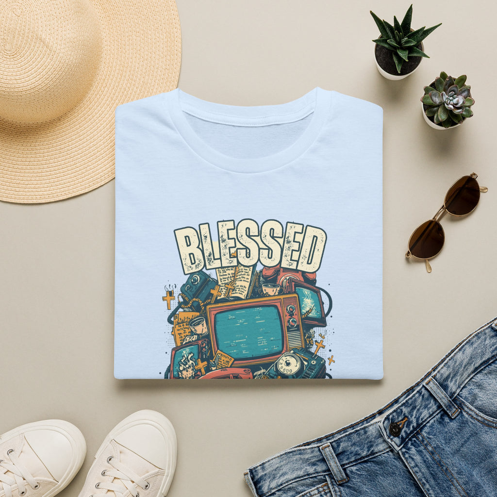 Blessed But Overstimulated T-Shirt — Retro Cozy Graphic Tee for Busy Moms & Millennials