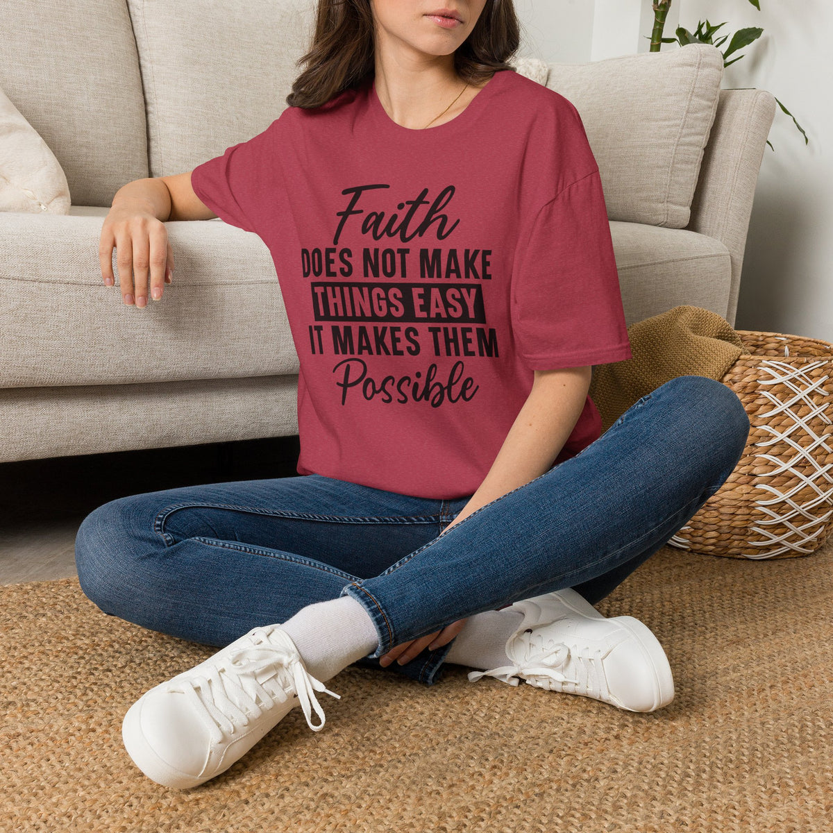 Faith Does Not Make Things Easy T-Shirt — Inspirational Christian Graphic Tee