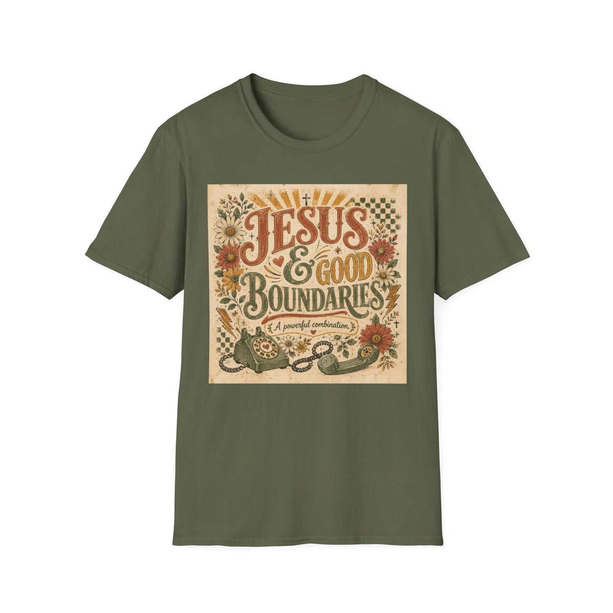 Jesus & Good Boundaries T-Shirt — Christian Faith Tee with Vintage Floral Design
