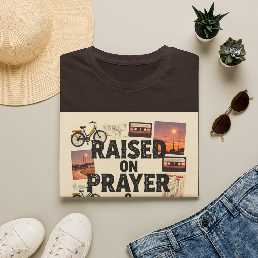 Raised on Prayer T-Shirt — Vintage Faith & Nostalgia Tee