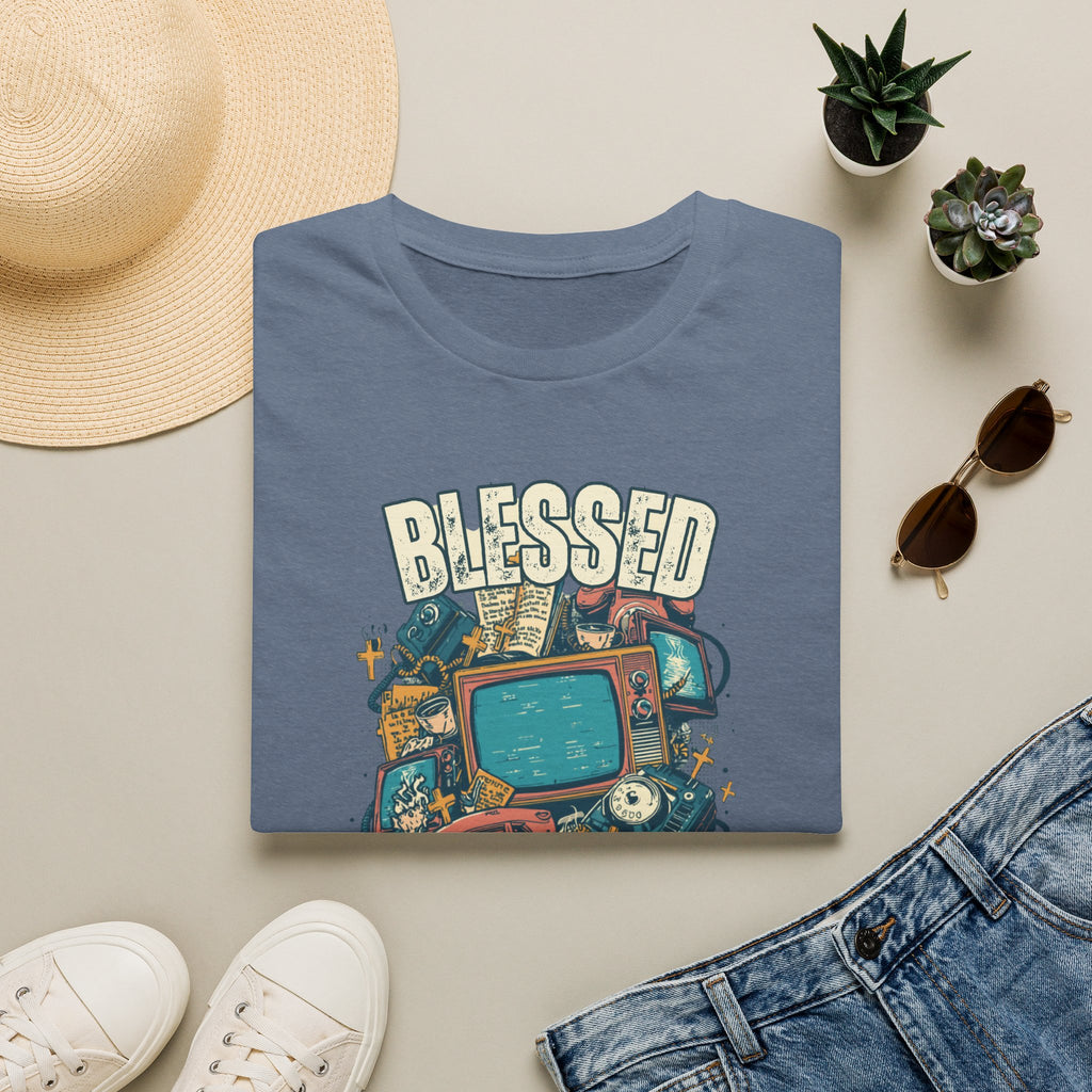 Blessed But Overstimulated T-Shirt — Retro Cozy Graphic Tee for Busy Moms & Millennials