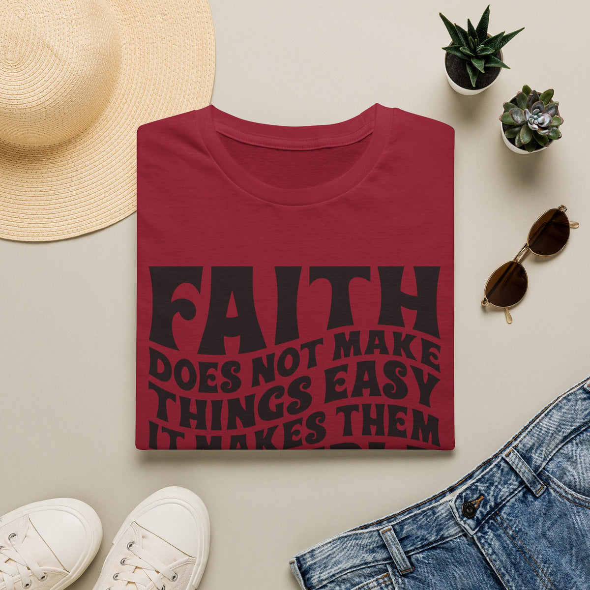 Faith Quote T-Shirt — “Faith does not make things easy, it makes them possible” Inspirational Christian Tee