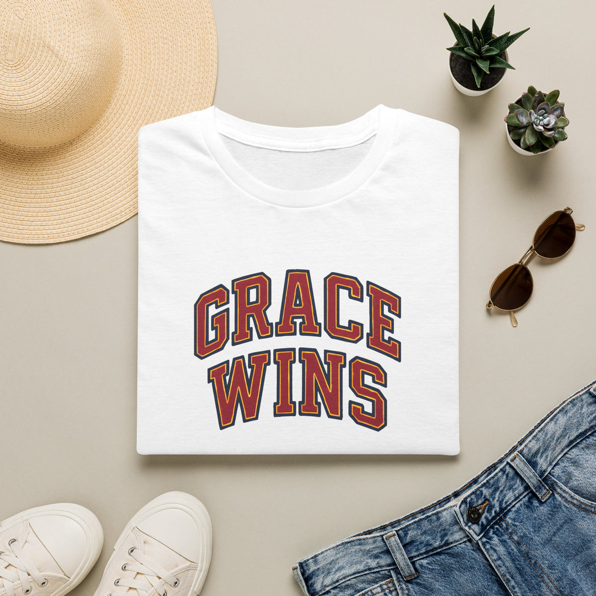 Grace Wins Bold Text T-Shirt
