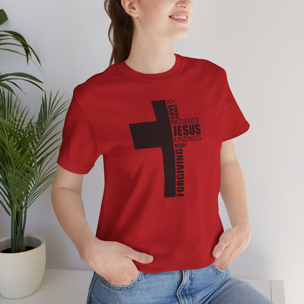 Christian Cross T-Shirt – 'Jesus, Forgiving, Love, Kindness' Word Cloud Tee