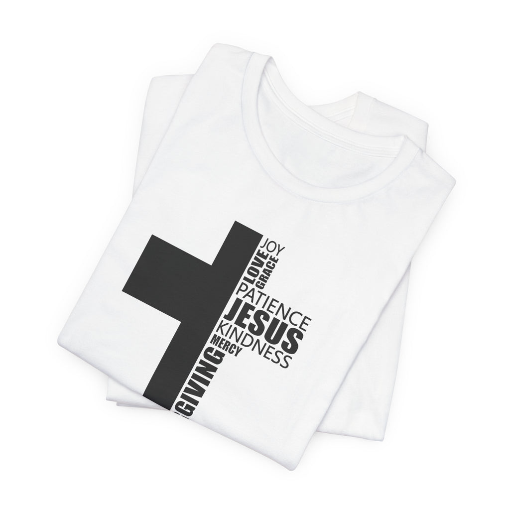 Christian Cross T-Shirt – 'Jesus, Forgiving, Love, Kindness' Word Cloud Tee