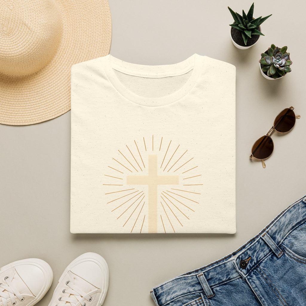 Radiant gold cross T-Shirt--Faith in Full Light