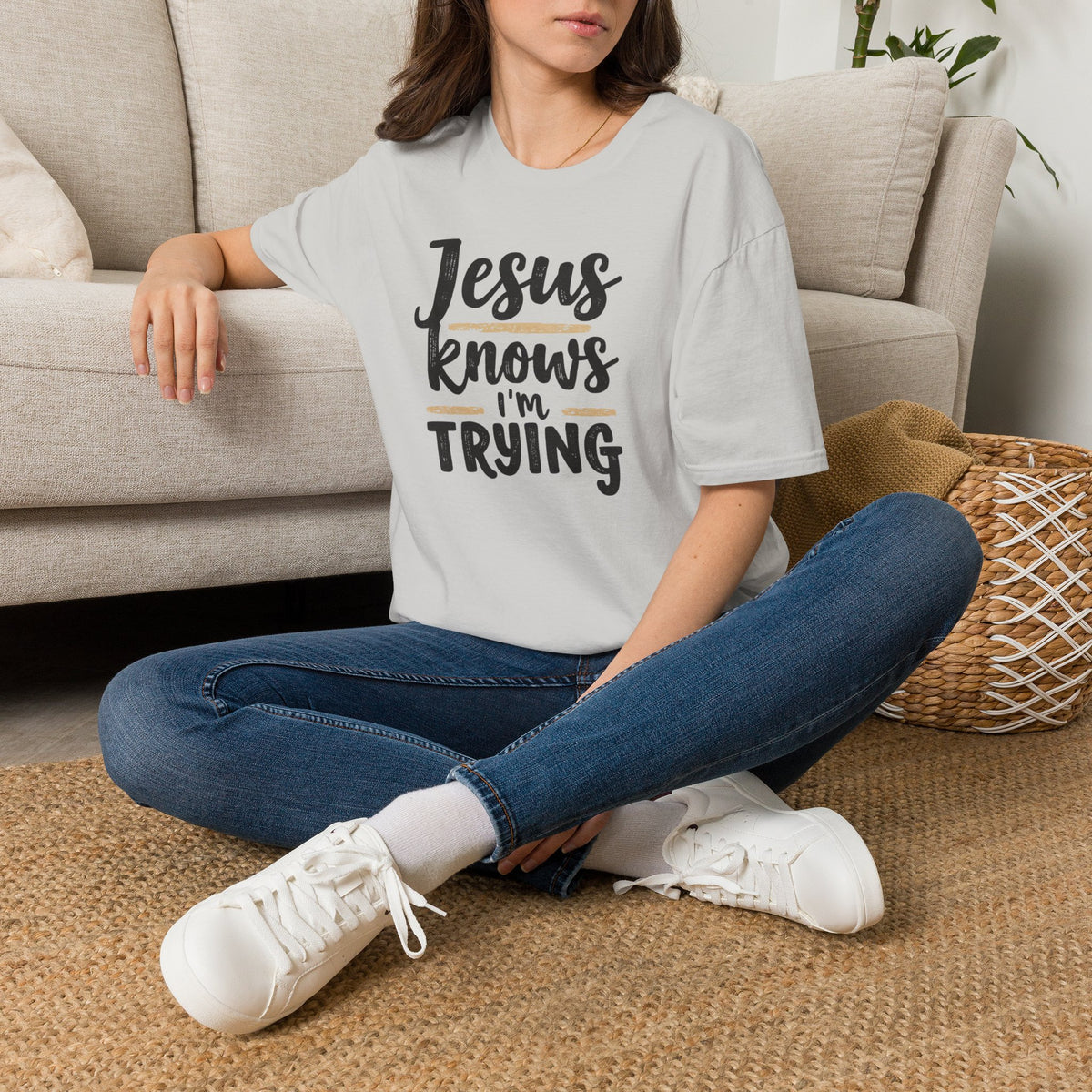 Jesus Knows I’m Trying Christian T-Shirt