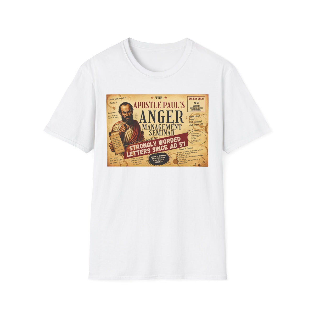 T-Shirt — "Apostle Paul's Anger Management Seminar" Vintage Christian Humor Tee