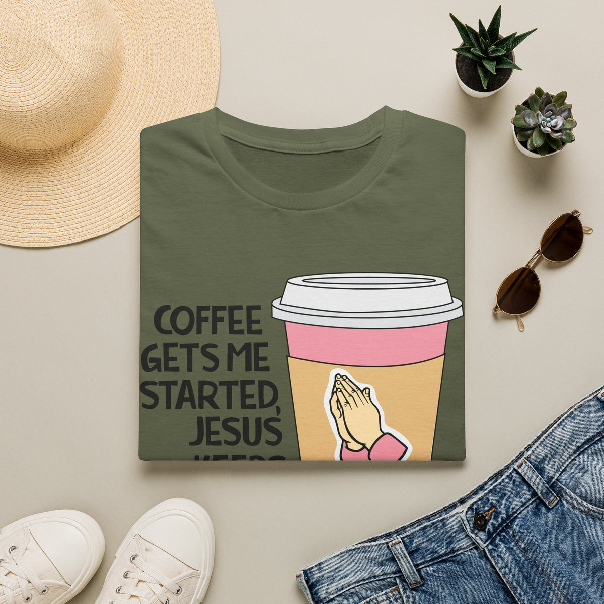 Coffee Gets Me Started, Jesus Keeps Me Going T-Shirt
