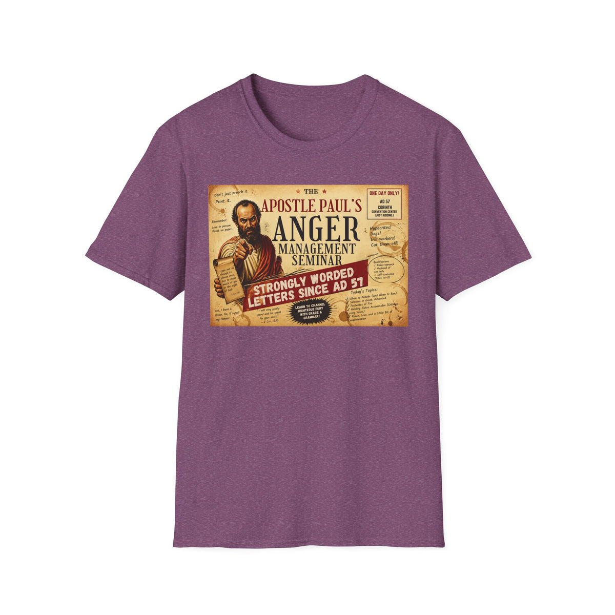 T-Shirt — "Apostle Paul's Anger Management Seminar" Vintage Christian Humor Tee